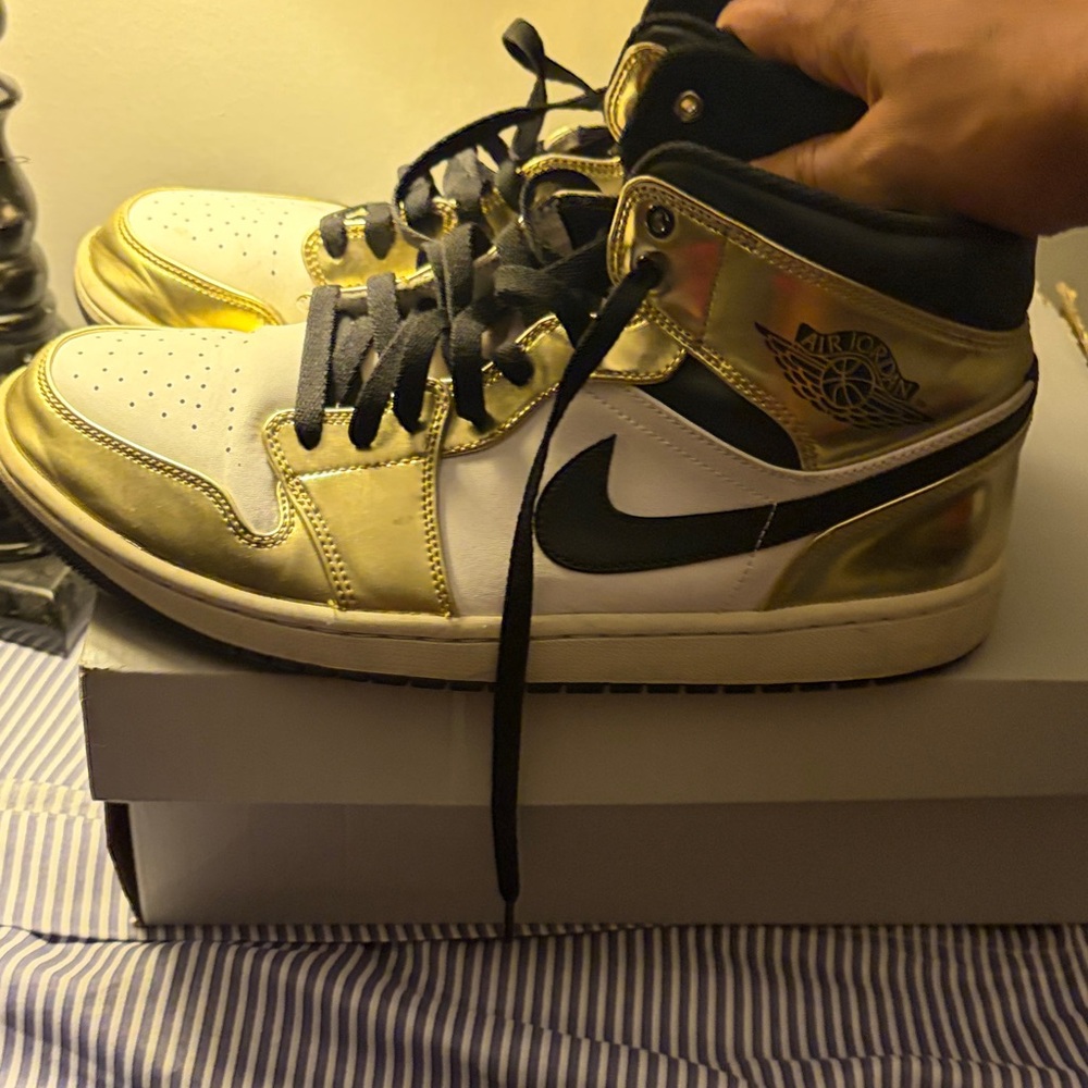 Jordan Men’s Mid-Top Sneakers — White, Gold & Black